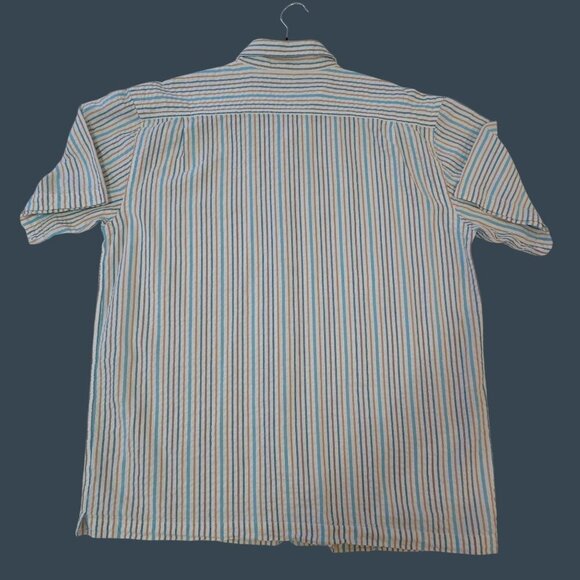 Alan Flusser XL Short-Sleeve Button-Up Striped Shirt Cotton Multicolor - Picture 2 of 6